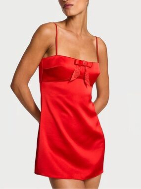 Victoria’s Secret Red Satin Slip Dress with Bow
